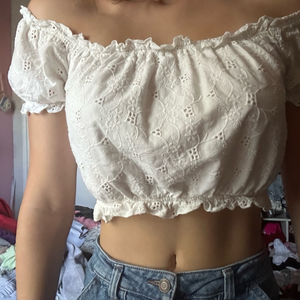 Off-Shoulder White Lace Top